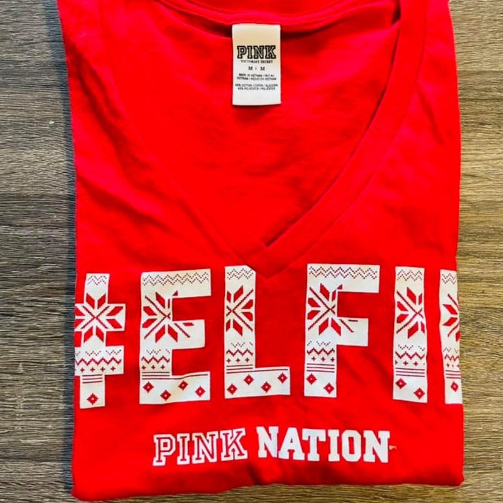 PINK VS Nation Elfie V-neck tee red M